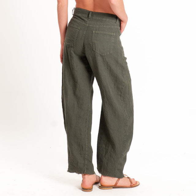 Tensione in-Pantalone barrel 100% lino - militare