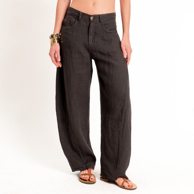 Tensione in-Pantalone barrel 100% lino - cocco