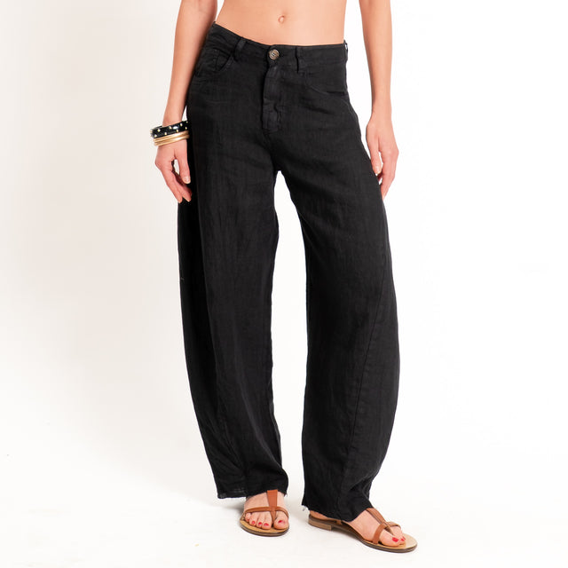 Tensione in-Pantalone barrel 100% lino - Nero