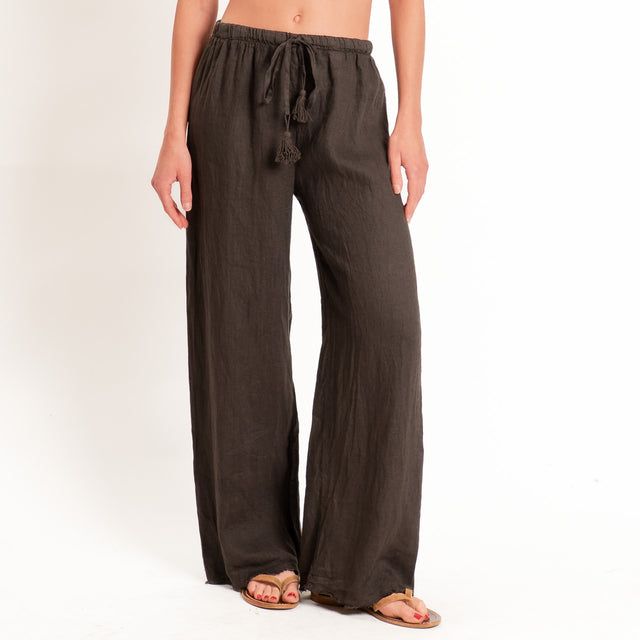 Tensione in-Pantalone wide leg 100%LINO - cocco