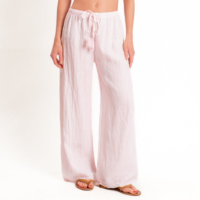 Tensione in-Pantalone wide leg 100%LINO - rosa