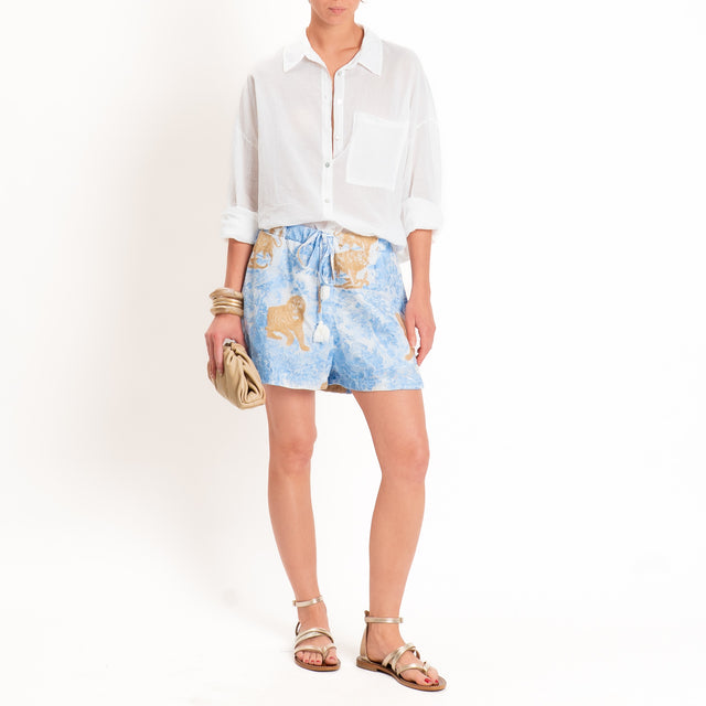 Tensione in-Shorts misto seta ricami leoni - burro/cielo