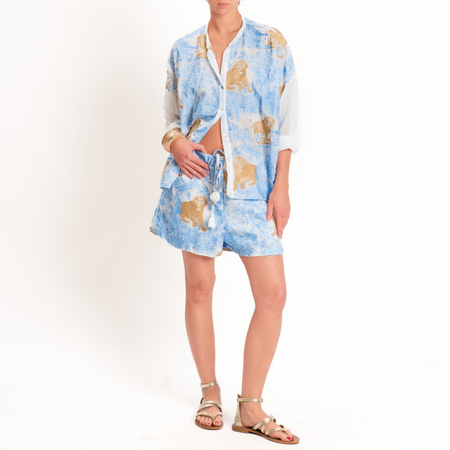 Tensione in-Shorts misto seta ricami leoni - burro/cielo