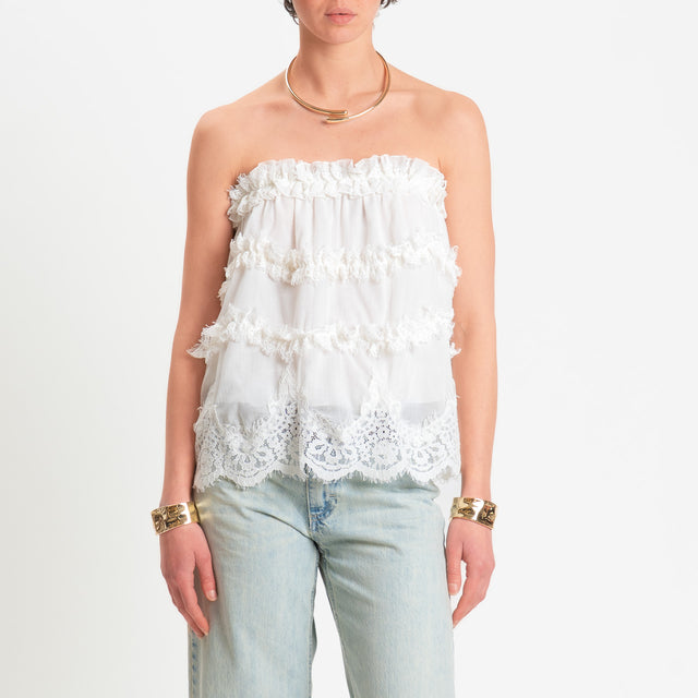 Tensione in-Top fascia con pizzo - panna