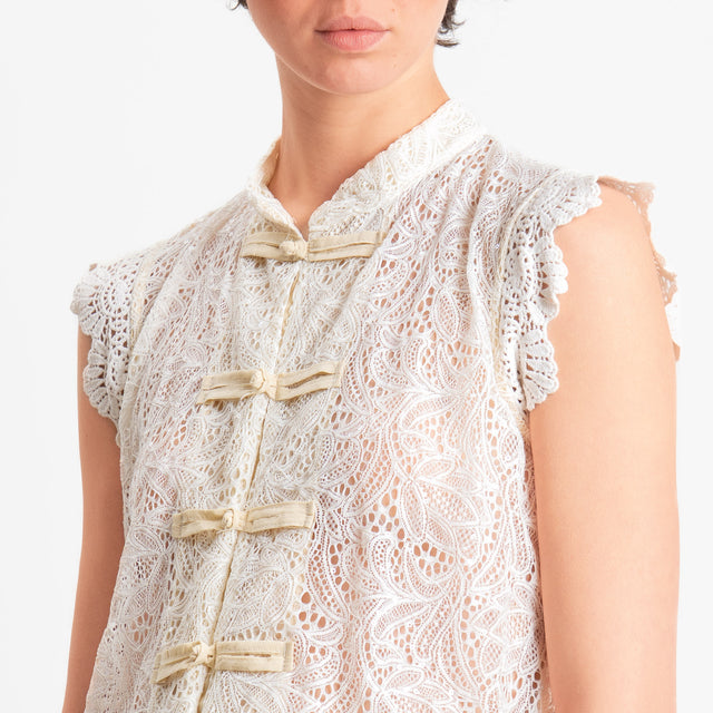 Tensione in-Camicia smanicata mandarin con paillettes - burro