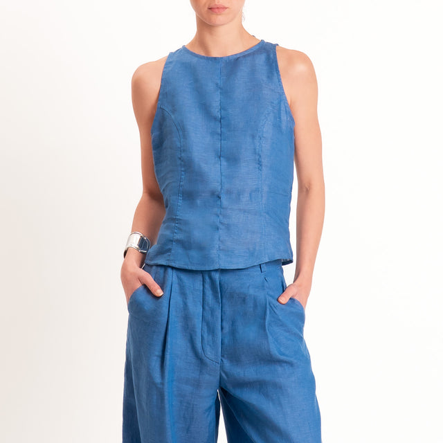 Tensione in-Top 100% lino zip laterale - indaco