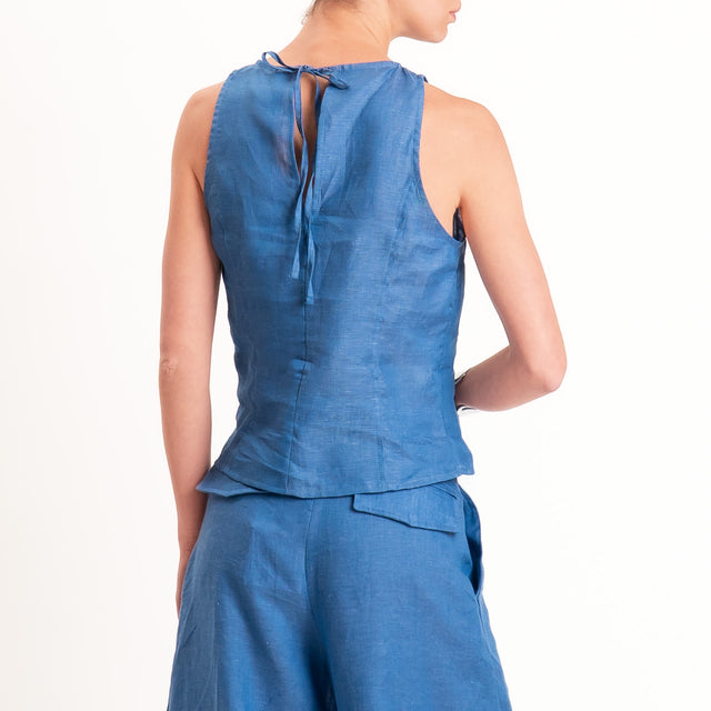 Tensione in-Top 100% lino zip laterale - indaco