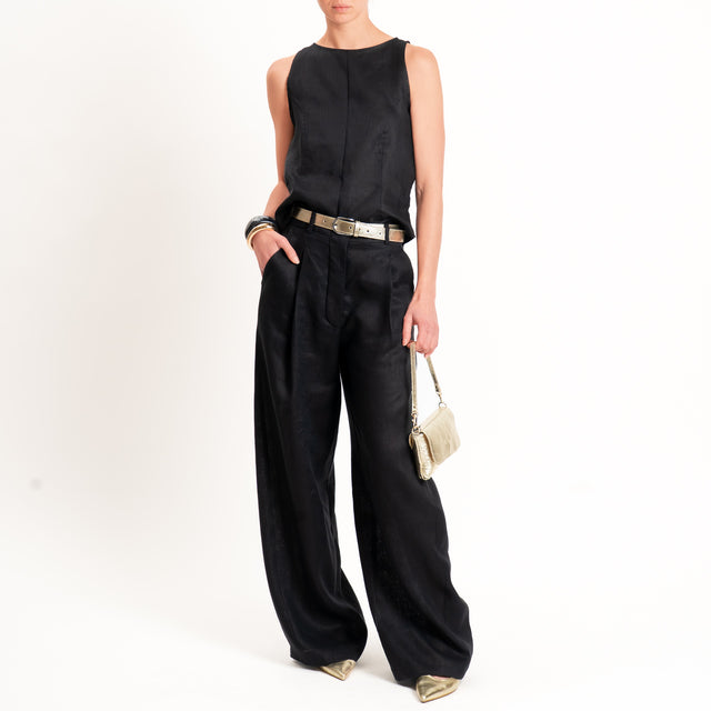 Tensione in-Top 100% lino zip laterale - nero