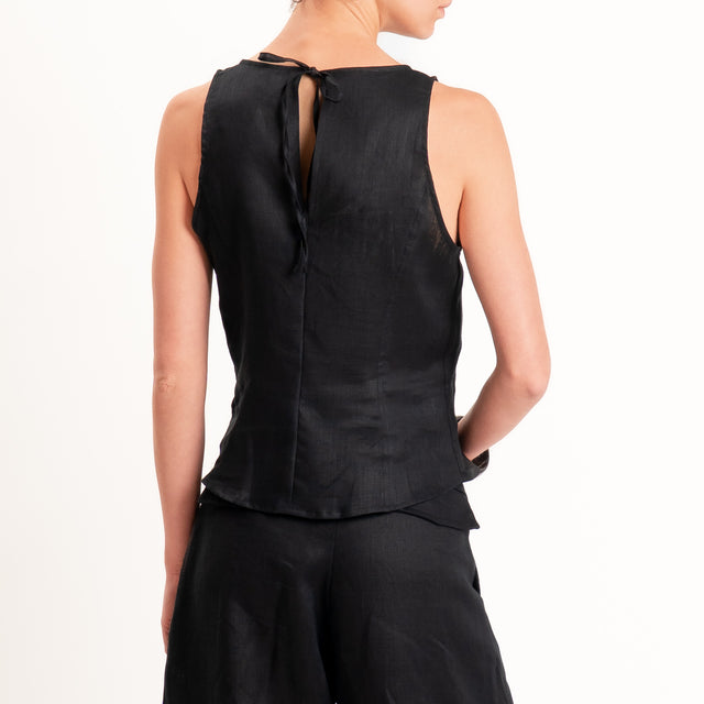 Tensione in-Top 100% lino zip laterale - nero