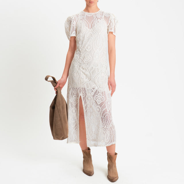 Tensione in-Abito in pizzo elastico in vita - burro