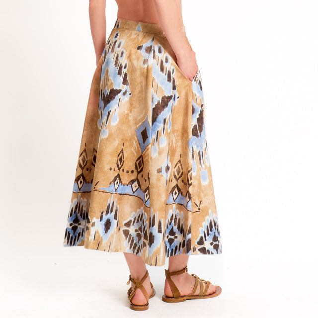 Tensione in-Completo top+pantalone fantasia etnica - beige/cielo/moro