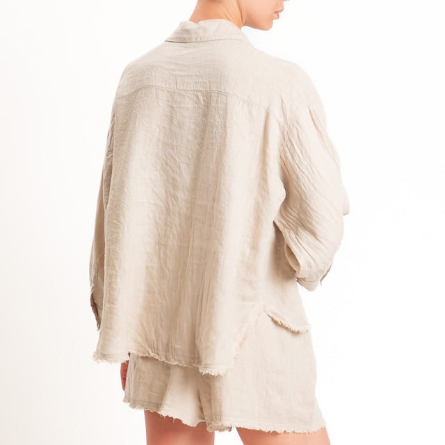 Tensione in-Completo 100% lino camicia+shorts - sabbia