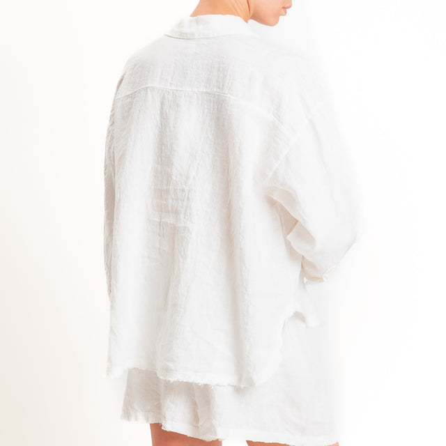 Tensione in-Completo 100% lino camicia+shorts - Bianco