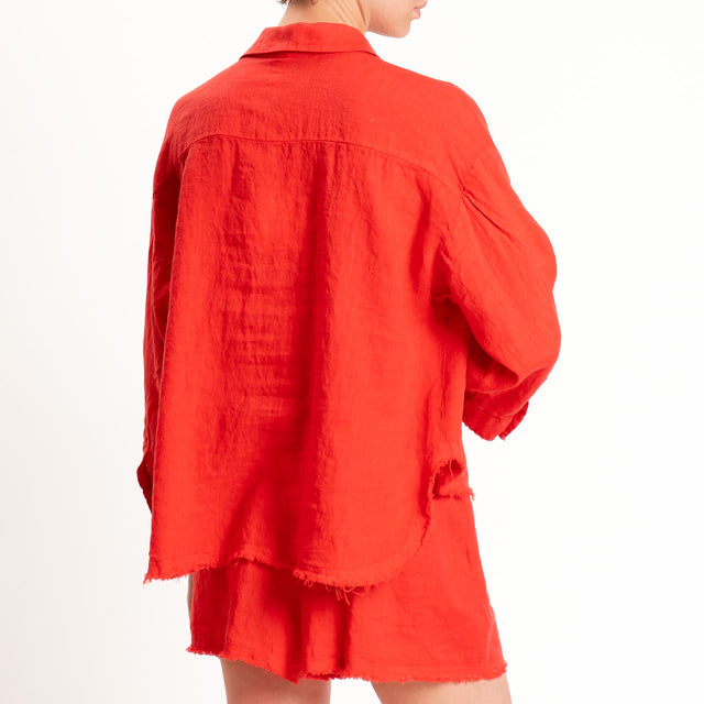 Tensione in-Completo 100% lino camicia+shorts - Rosso