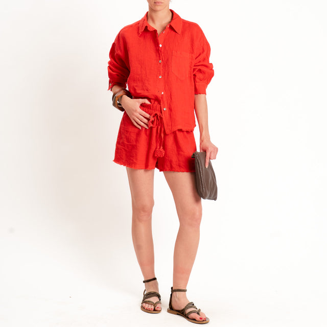 Tensione in-Completo 100% lino camicia+shorts - Rosso