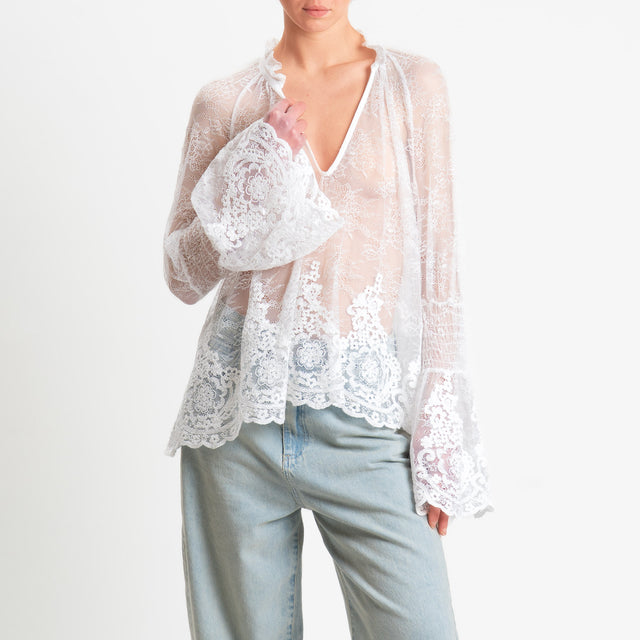 Tensione in-Blusa scollo v in pizzo - bianco