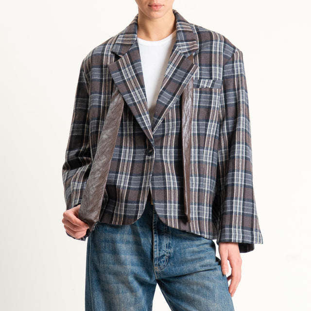 Tensione in-Giacca check con cravatta similpelle - grigio/moro