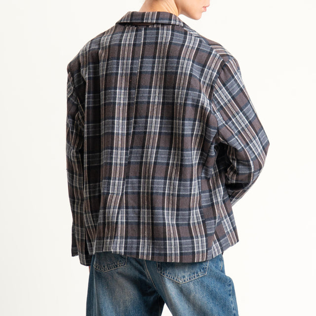 Tensione in-Giacca check con cravatta similpelle - grigio/moro