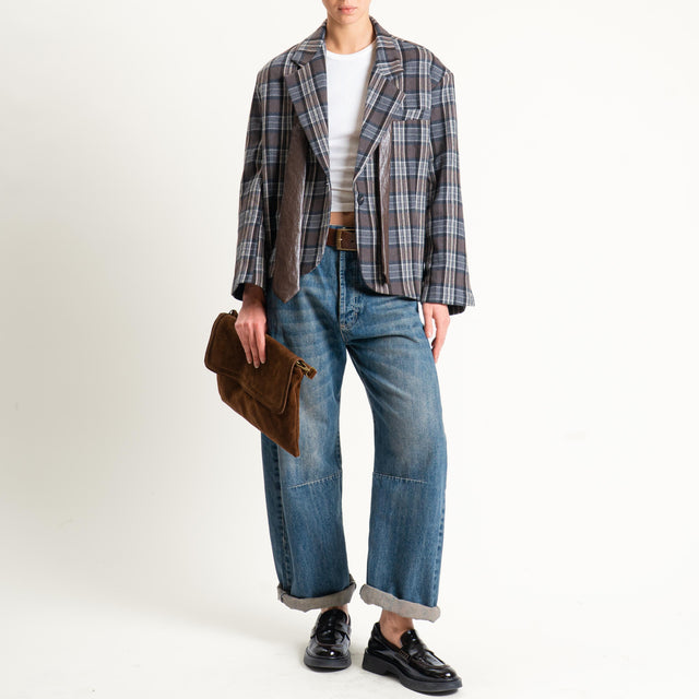 Tensione in-Giacca check con cravatta similpelle - grigio/moro