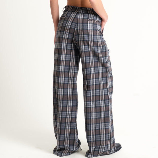 Tensione in-Pantalone check flanella - grigio/moro