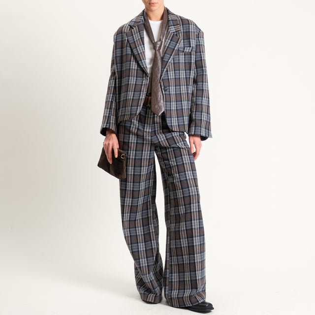 Tensione in-Pantalone check flanella - grigio/moro