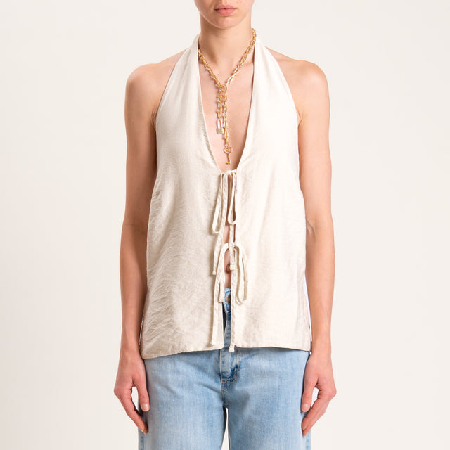 Tensione in-Gilet viscosa goffrato scollo dietro - sand