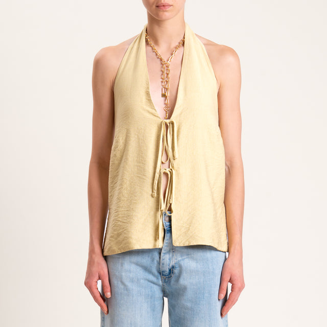 Tensione in-Gilet viscosa goffrato scollo dietro - mimosa