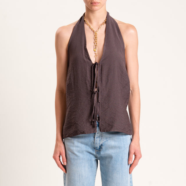 Tensione in-Gilet viscosa goffrato scollo dietro - cioccolato