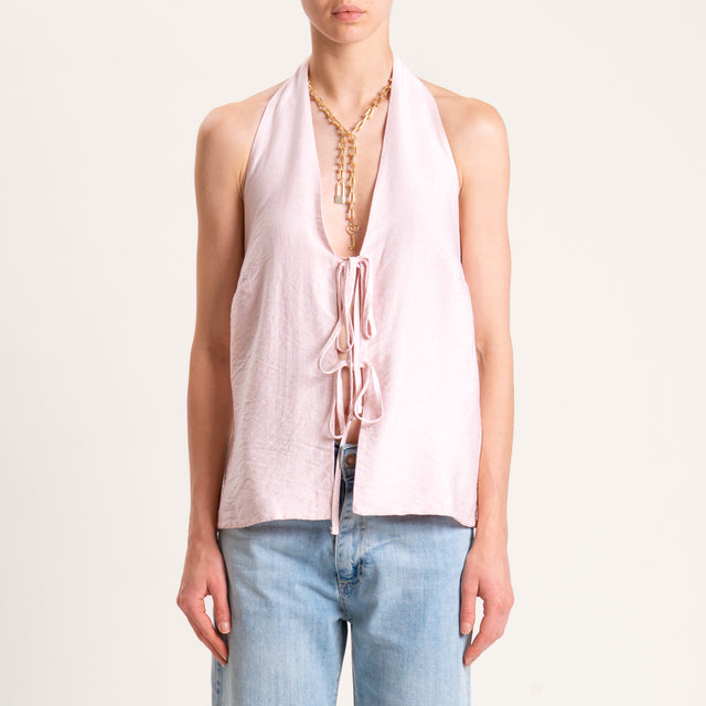 Tensione in-Gilet viscosa goffrato scollo dietro - rosa