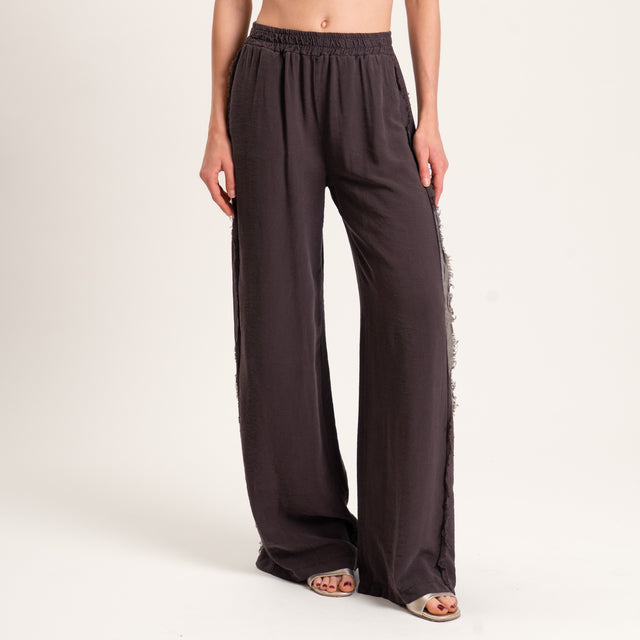 Tensione in-Pantalone viscosa goffrato elastico in vita - cioccolato