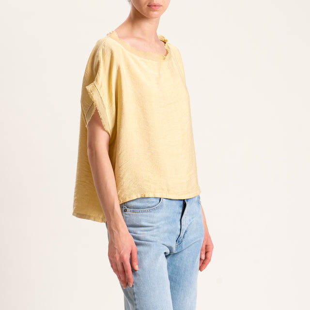 Tensione in-Blusa viscosa goffrata scatola bordi sfrangiati - mimosa