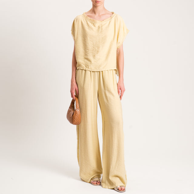 Tensione in-Blusa viscosa goffrata scatola bordi sfrangiati - mimosa
