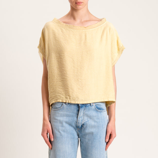 Tensione in-Blusa viscosa goffrata scatola bordi sfrangiati - mimosa