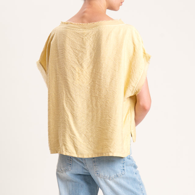 Tensione in-Blusa viscosa goffrata scatola bordi sfrangiati - mimosa