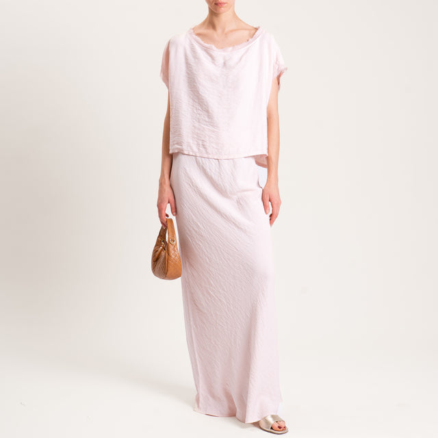 Tensione in-Blusa viscosa goffrata scatola bordi sfrangiati - rosa
