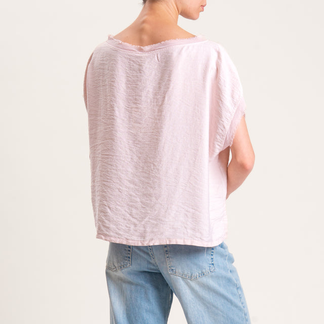 Tensione in-Blusa viscosa goffrata scatola bordi sfrangiati - rosa