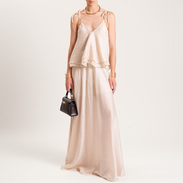Tensione in-Top lyocell/lino doppio scollo v - beige
