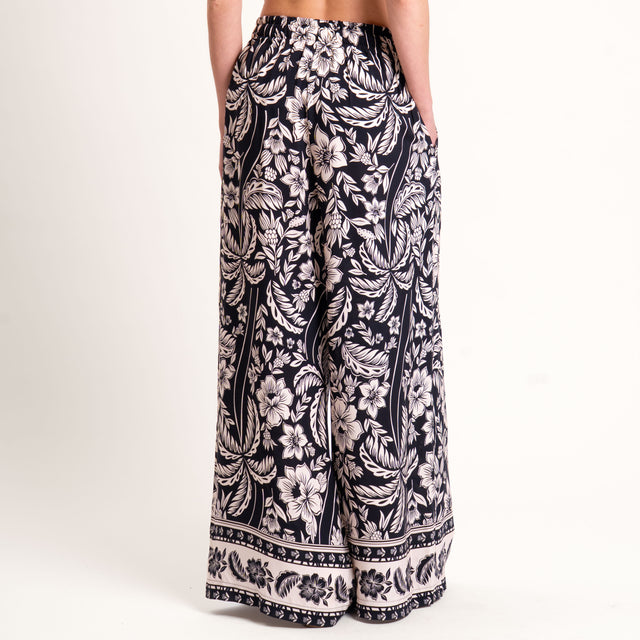 Tensione in-Pantalone fantasia floreale - nero/burro