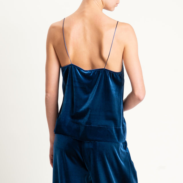 Tensione in-Top velluto ciniglia con pizzo - blu