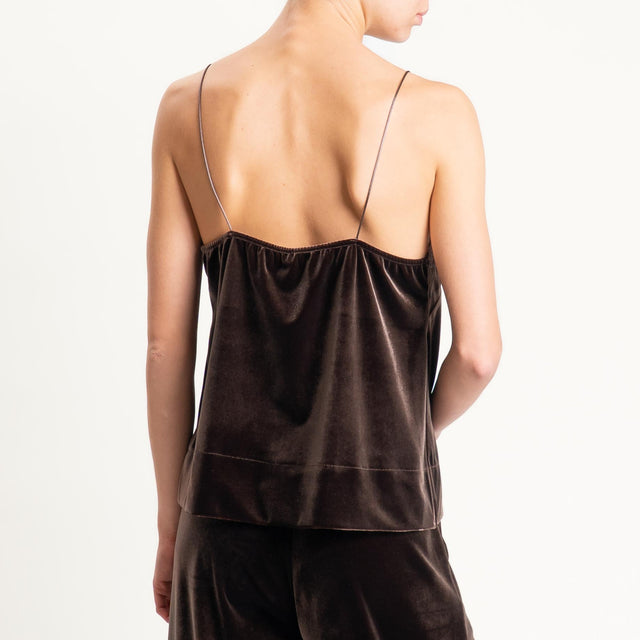 Tensione in-Top velluto ciniglia con pizzo - moro