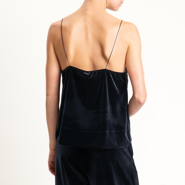 Tensione in-Top velluto ciniglia con pizzo - nero