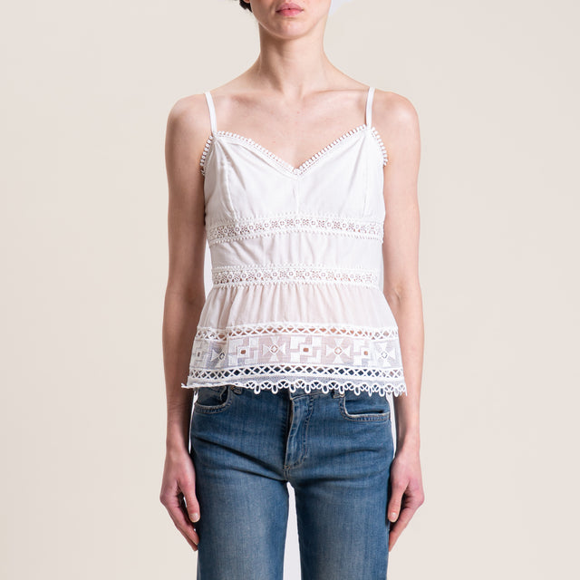 Tensione in-Top mussola con pizzo - bianco