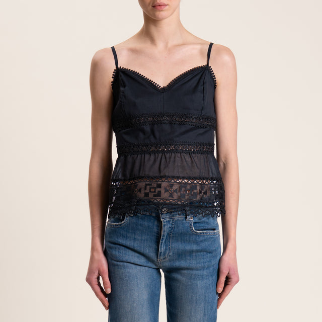 Tensione in-Top mussola con pizzo - nero
