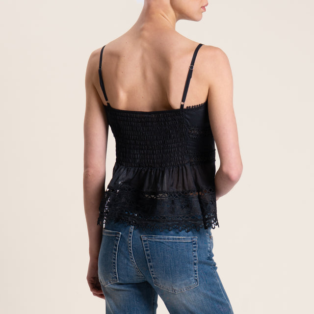 Tensione in-Top mussola con pizzo - nero