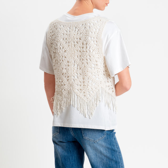 Tensione in-T-shirt + top crochet con applicazioni - panna/burro