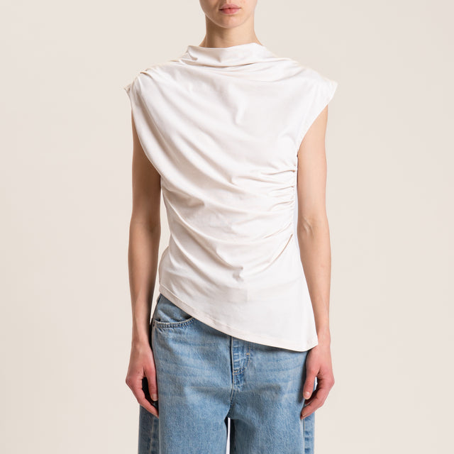 Tensione in-T-shirt smanicata ripresa laterale - burro