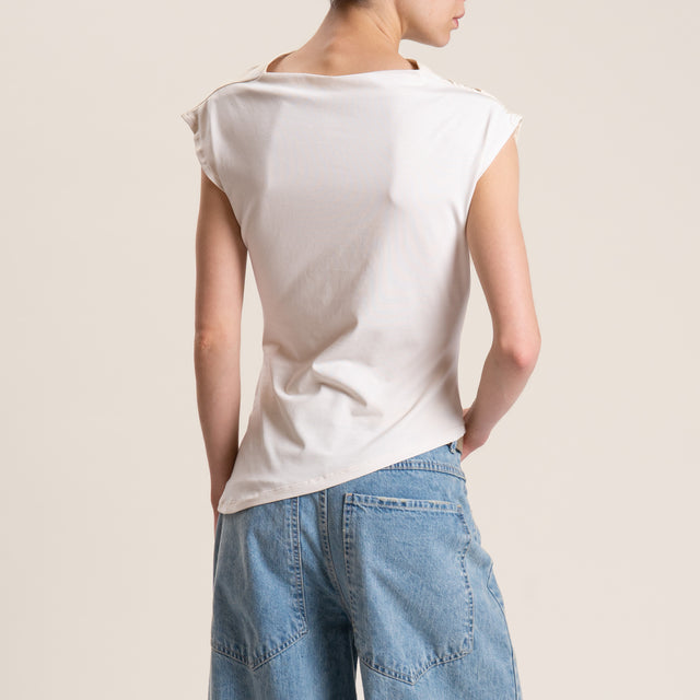 Tensione in-T-shirt smanicata ripresa laterale - burro