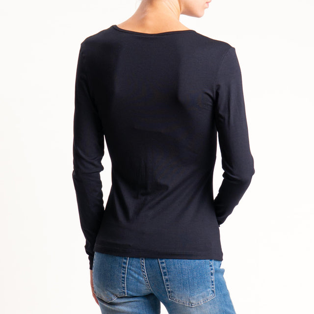 Tensione in- T-shirt in jersey con nodo - nero