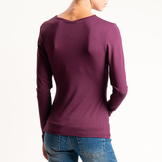 Tensione in- T-shirt in jersey con nodo - prugna