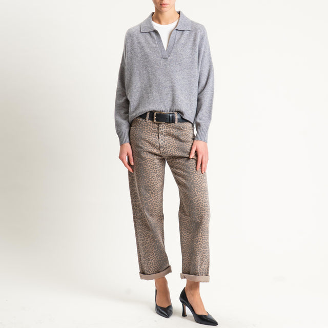 Tensione in-Pantalone TOMLEO animalier - beige/nero